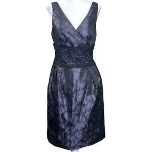 Maggy London Womens Dress Size 8 Lace Inset Metallic Brocade